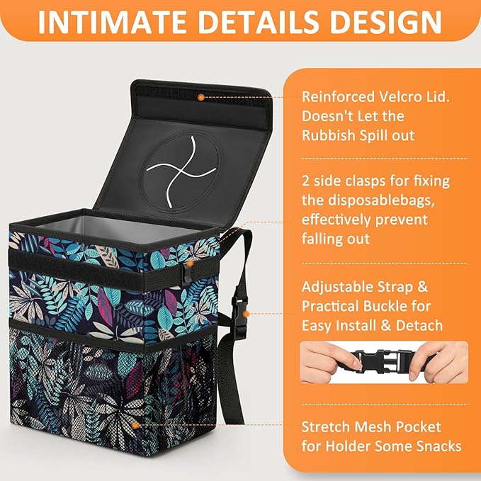 Car Trash Can for Car Cute, Bag Bin Hanging Waterproof Automotive Garbage Cans Leak Proof Vehicle Trash Can Colorful Leaves