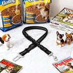 Black Adjustable Dog Car Safety Seat Belt with Elastic Cushion Leash & Anti-Tangle Metal Buckle