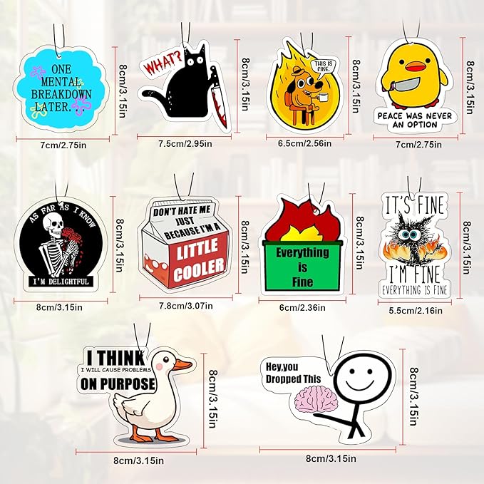 10Pcs Funny Car Air Freshener Hanging Decor Cute Accessories for Auto Interior, Funny Mirror Decor Hanging Cars Freshener Interior Gift for Men Women