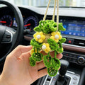 Knitted Boho Plant Hanging Ornament, Cute Crochet Car Plant Basket, Rear View Mirror Decoration - Yellow Flower