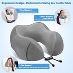 CloudBliss Travel Pillow Premium Memory Foam, Comfortable & Supportive Neck Pillow, Neck Pillows for Sleeping Travel, Airplane Pillow for Sleeping Airplane, Car, Office and Home（Black & Dark Grey）