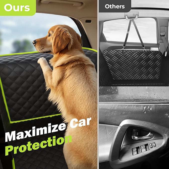 Pecute Back Seat Extender for Dogs 56.29 * 28.74 in, Car Window Fixing for Maximum Car Protection, Leather Fabric Dog Car Seat Cover for Back Seat, Waterproof, Scratch-Resistant, Support to 330 lbs