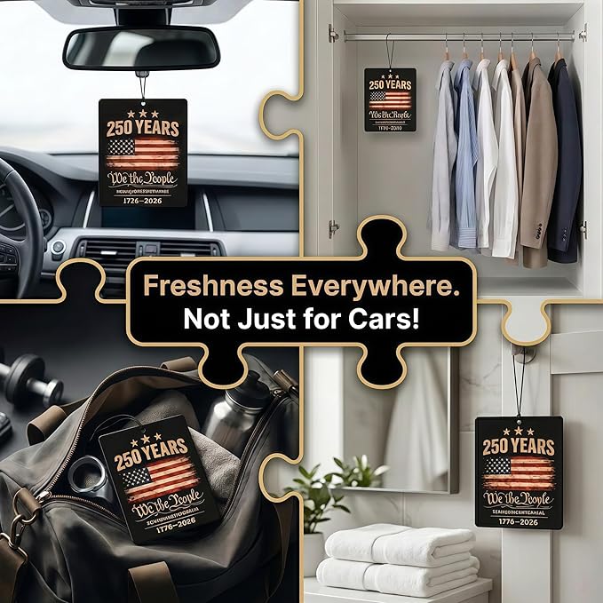 9Pcs USA 250th Anniversary Car Air Freshener, 1776-2026 Semiquincentennial Commemorative Hanging Ornament, Patriotic Double-Sided Scented Tablet, 2026 Independence Day Souvenir Gifts (Style 1)