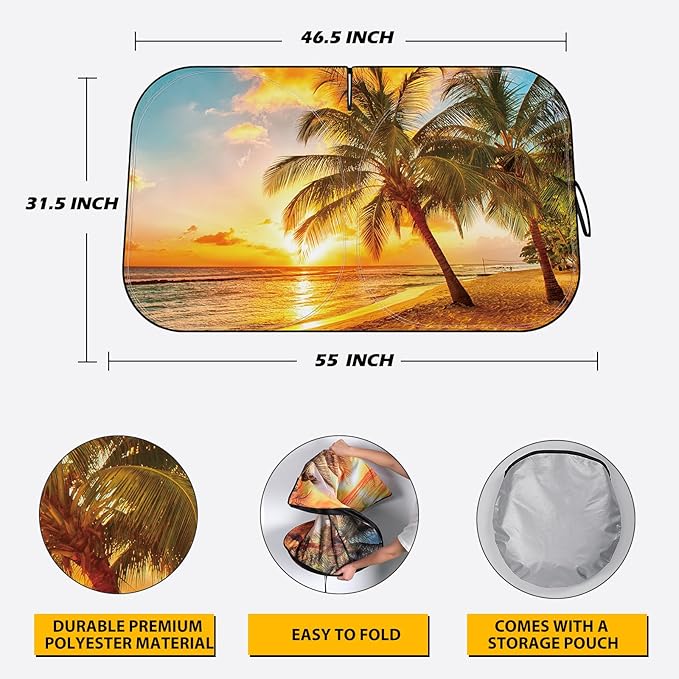Car Windshield Sun Shade - Reflector Sunshade Offers Ultimate Protection for Car Interior, Cool Reflective Sun Blocker Fits Small Sedans, Mini SUVs