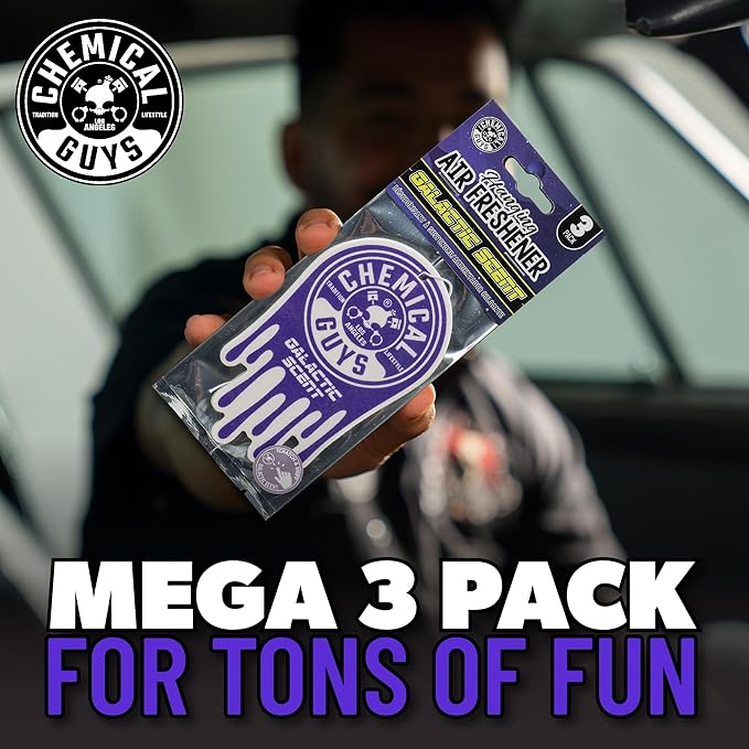 Chemical Guys Galactic Scent Air Freshener and Odor Eliminator, 16 fl oz with 3 Pack of Hanging Air Fresheners (Great for Cars, Trucks, SUVs, RVs, Home, Office, Dorm Room & More) - HOL460