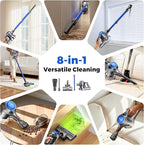 Cordless Vacuum Cleaner, Stick Vacuum Cleaners for Home with 40Kpa Powerful Suction, 45 Mins Runtime, 1.6L Dust Box, Anti-Tangle, 8-in-1 Rechargeable Vacuum for Hardwood Floor, Carpet, Pet Hair