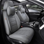 Grey Car Seat Covers Front Pair, Breathable Leather Automotive Front Seat Covers & Headrest for Reduce The Driving Fatigue, Compatible with Most Cars Sedans SUV Pickup Trucks