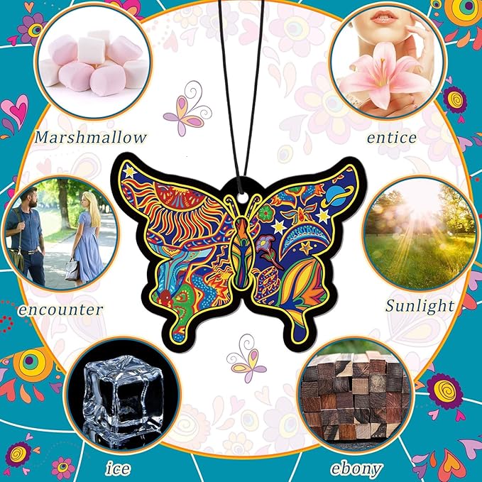 12 Pcs Scented Hippie Car Accessories - Cute Car Fresheners for Women & Men - Hanging Freshener for Interior Decoration