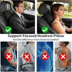 WEIHAO Car Neck Pillow with Adjustable Straps, Ergonomic Head Rest Pillow for Car Seat, Soft Leather Headrest Pillow Car Neck Support Pillow for Driving Office Gaming Chairs Neck Pillow (Black-2PCS)