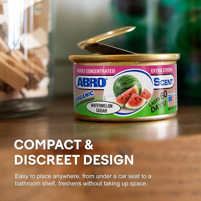 ABRO Car Air Fresheners: Canned, Spill Proof Airfreshener for Home, Office, or Car Accessories Interior, Lasts Up to 60 Days - 3 Pack Watermelon Sugar