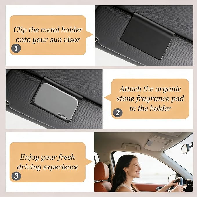 Car Air Freshener - Stone Air Freshener - Car Odor Eliminator - Car Fresheners Long Lasting - Variety 3 Pack Starter Kit - VISOR CLIP INCLUDED (Apple-Open Air-Amber)