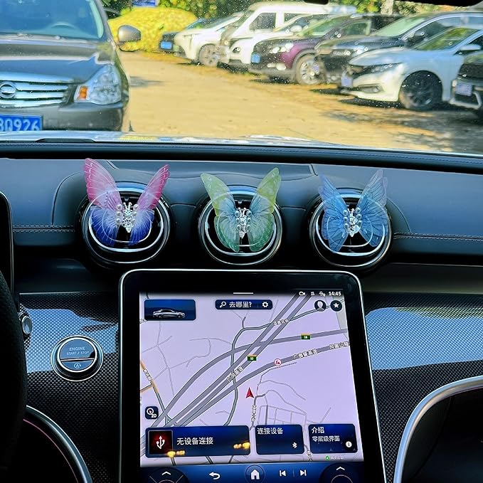 3 Pcs Embroidery Fragrance gradient Butterfly Decoration, Butterfly Car Vent Clips, Embroidery Fragrance Butterfly Car Air Freshener Clip Charm Car Inter Decor Cute Car Accessories for Women Girls
