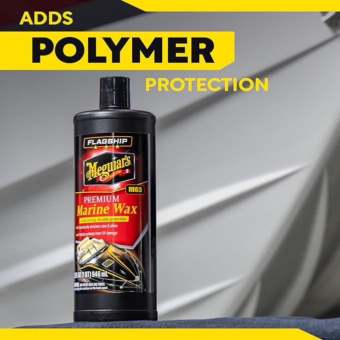 Meguiar’s Flagship Premium Marine Wax, M6332, Easy-to-Use Boat Polish and Wax that Removes Swirls, Scratches, and Oxidation While Adding Long-Lasting Protection, Gifts for Car Lovers, 32 Oz