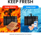 NZ home Insulated Bags for Food Delivery (XL Plus) Grocery Shopping Cooler Bag, Pizza Delivery, Hot & Cold Catering Tote, Reusable, Foldable & Heavy Duty (2 Pack, Red)