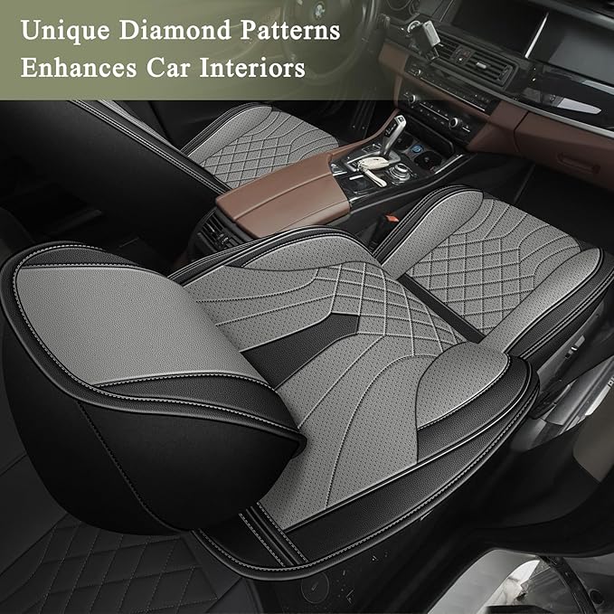 Car Seat Covers Front Pair for Subaru Legacy 1995-2024 2025 2026: Breathable Perforated Leather Seat Cover (Black&Grey)