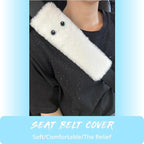 White Cat Eyes Seat Belt Strap Cover Pad, Cute Funny Kawaii Interior Car Accessories Decor, for Auto Car Truck Pickup 2025, Artificial Soft Wool, Fluffy Shoulder Neck Cushion Protector, 2 PCS