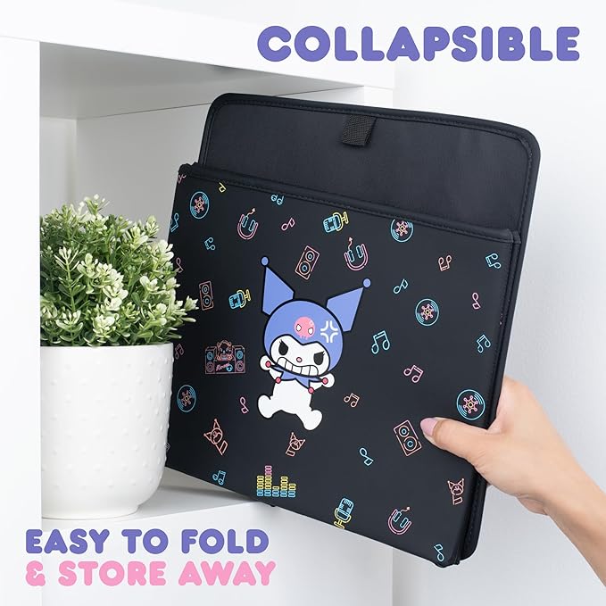 Sanrio Kuromi Car Trunk Organizer & Steering Wheel Cover Set – Cute, Non-Slip, Soft Grip Car Accessories for Women – Collapsible Storage Bin for Groceries, Tools & Travel – 12.5"L x 12.5"W x 9"H