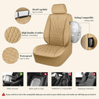 CAR PASS Piping Luxury Leather Seat Covers Full Set,5 Seats Leatherette Anti-Slip Waterproof Seat Covers Compatible with Front Armrests,Universal Fit for Suvs,Vans,Trucks,Airbag Compatible,Pure Beige