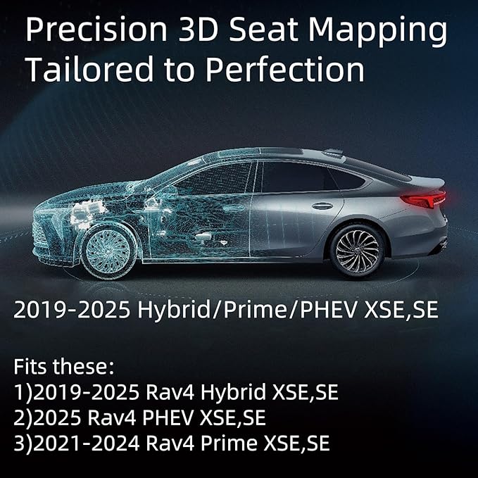 EKR Rav4 Seat Covers Custom Fit for Toyota Rav4 2021-2024 Prime SE,XSE & 2019-2025 Hybrid/PHEV SE,XSE, Leather Car Seat Cover Full Set for SUV,Faux Leather(Black with Blue Piping)