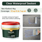 Clear Waterproof Sealant 1 Gallon, Transparent Waterproof Coating Adhesive Sealer, Water-Based Acrylic Waterproofing Paint for Roofs, Walls, Concrete, Indoor & Outdoor Invisible Leak Repair Agent 4KG