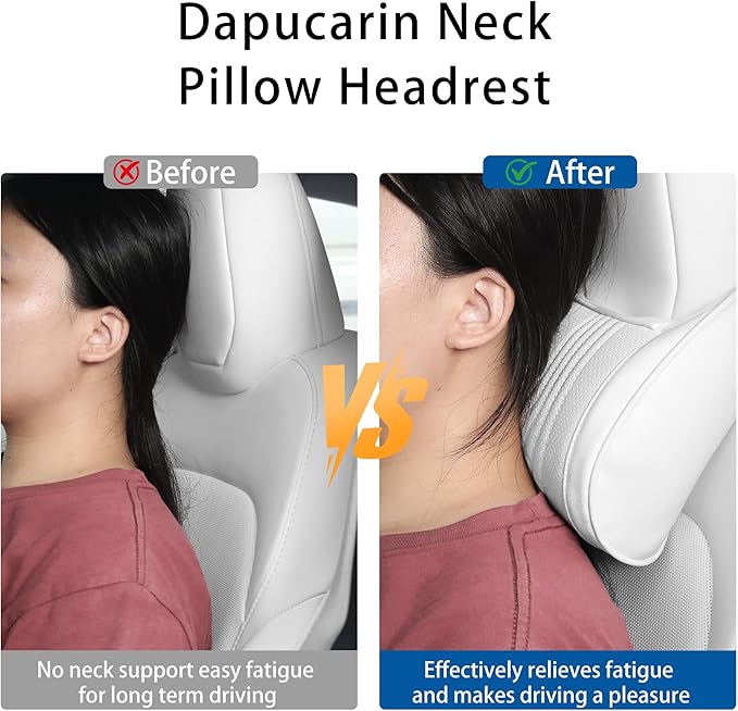 Car Headrest Memory Foam Neck Pillow for Driving with Leather Cover Soft Comfortable Seat Head Pillow Cushion for Most Cars SUV Sedan Home Office, White, 1PC