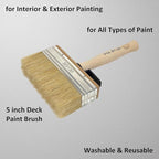 5 Inch Stain Deck Wide & Thick Paint Brush - High European Quality - Natural Bristles - for Home, Wood, Walls, Art, Trim & Furniture - for Acrylic, Oil, Stain, Chalk & Latex Paints