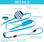10FT Hands Free Dog Leash for Small Medium Large Dogs, Heavy Duty Reflective Dog Leash with Traffic Handle, Seat Belt Buckle & Poop Bag Holder (Blue)