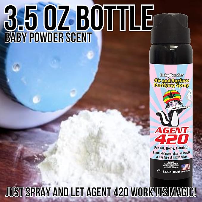 Agent 420-3.5 oz Odor Destroying Spray for Eliminating Unwanted Odors in Your House, Car or Apartment, Freshen Up The Crib (Baby Powder)