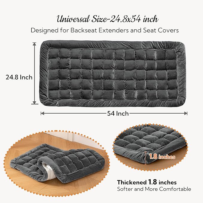 Soulbond Dog Bed for Car Back Seat Soft Plush Backseat Pet Bed Mat Non-Slip Travel Pet Mat, Fuzzy Plaid Dog Seat Cover, Fit for Backseat Extenders and Trucks SUVs (Glossy-Dark Gray, 54" x 24.8")