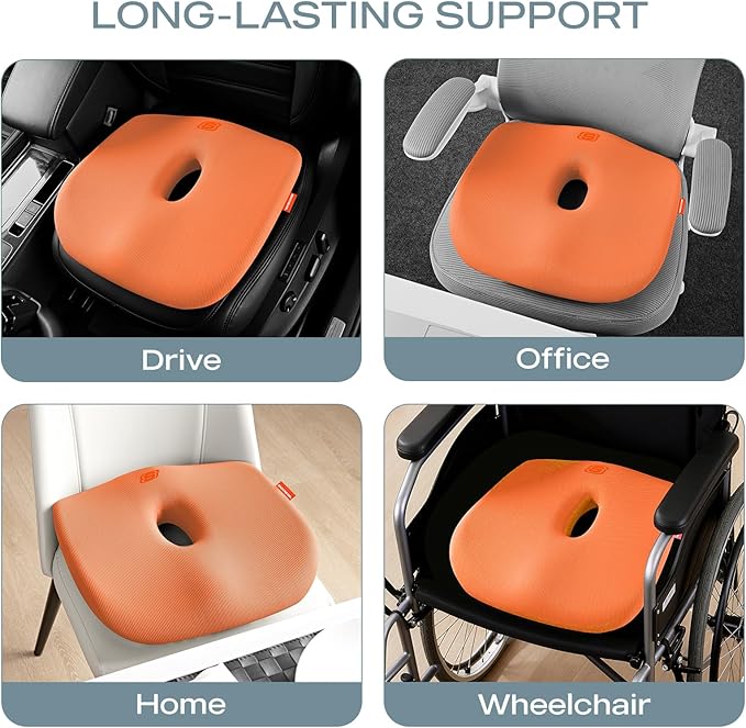 Skechers Seat Cushion Memory Foam,Donut Pillow Office Chair Cushion for Tailbone Pain Relief,Butt Pillow for Office Chair,Car seat Cushion,Long Sitting Office Workers,and Car Drivers,Orange
