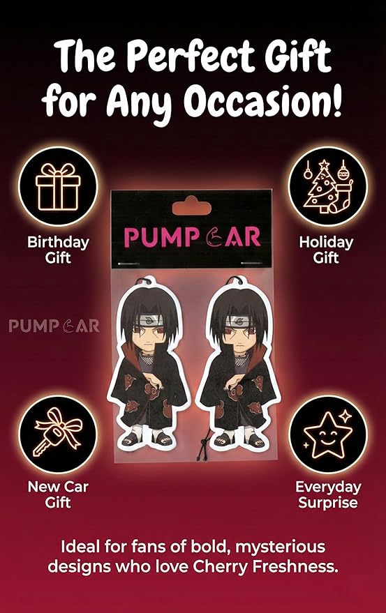 PumpCar 2 pieces double-sided Itachi hanging cartoon cherry-scented funny car air freshener Cool hanging for rearview mirror Car Interior Accessories Gifts