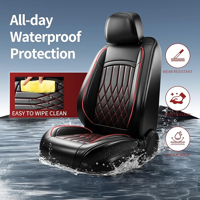 Fit for Venue Seat Covers Compatible with Hyundai Venue 2020-2026 - Waterproof Breathable Leather Automotive Seat Cushions Protector,Only 2 Front seat Covers(Redline)