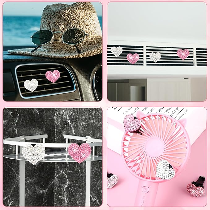 Ouligay 4Pcs Car Air Vent Clip Bling Car Air Freshener Outlet Clip Crystal Heart Shape Decorative for Women