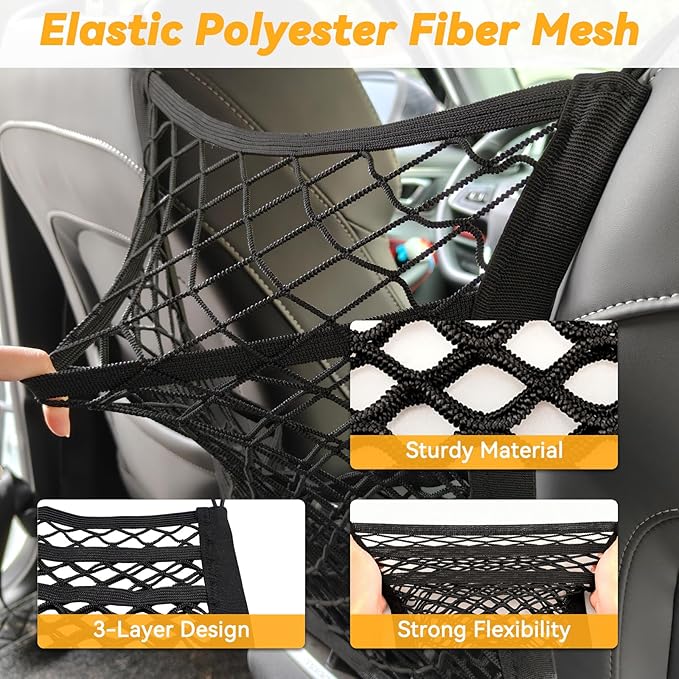 Dog Car Net Barrier for SUV Pet Barrier for Dog & Child Drive Safety Barrier with Mesh Pockets, Seat Back Net Bag Storage, Pouch Travel Accessory, Easy to Install