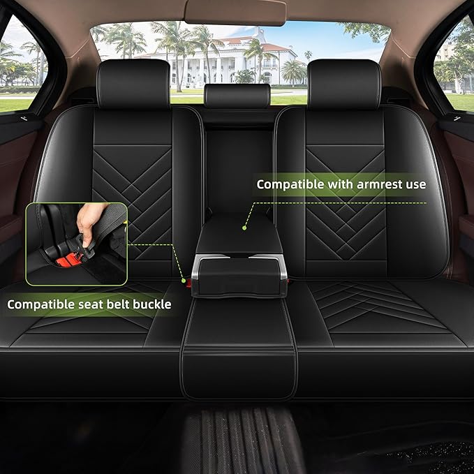 AOMSAZTO Car Seat Covers Full Set Fit for Nissan Pathfinder 2011-2025 2026 Waterproof Faux Leather Car Seat Cushions Automotive 5 Seat Covers Set（Black）