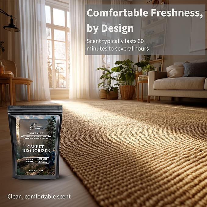 Lapew Cabin Vibes Carpet Deodorizer Powder - Pet Safe Freshener for Vacuuming | Scented Odor Eliminator for Home | 16 oz