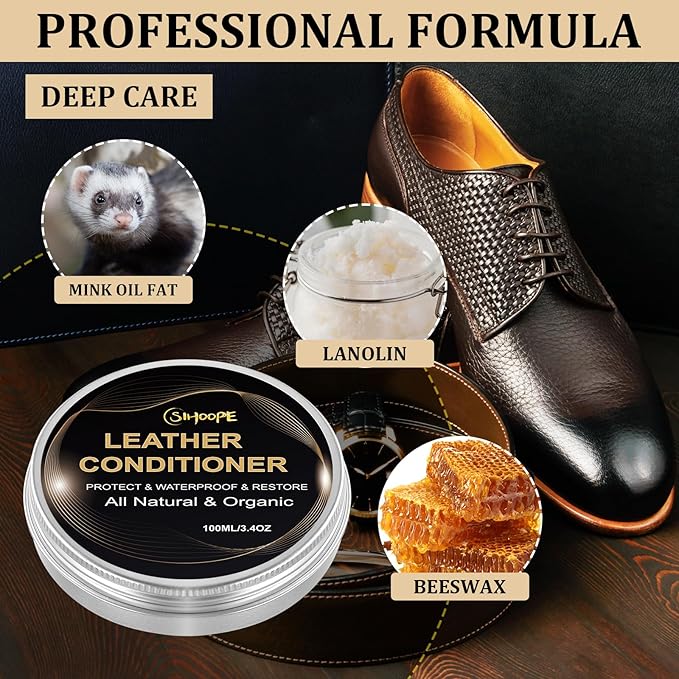 8.8oz Leather Recoloring Balm with 100ml Mink Oil,Black Leather Repair Kit for Furniture,Leather Repair Cream,Leather Scratch Repair for Car Interior,Leather Conditioner for Couch