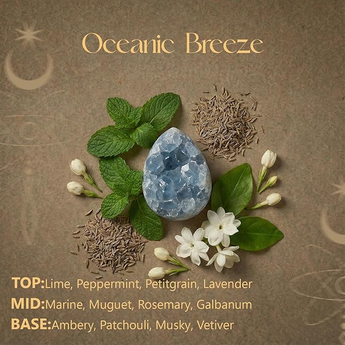 Hanging Car Air Freshener, 2 Pack Glass Car Scent Decor with Decorative Crystals, 6 Scents, Oceanic Breeze, Long-Lasting Fragrance, Budget Friendly (Ocean)