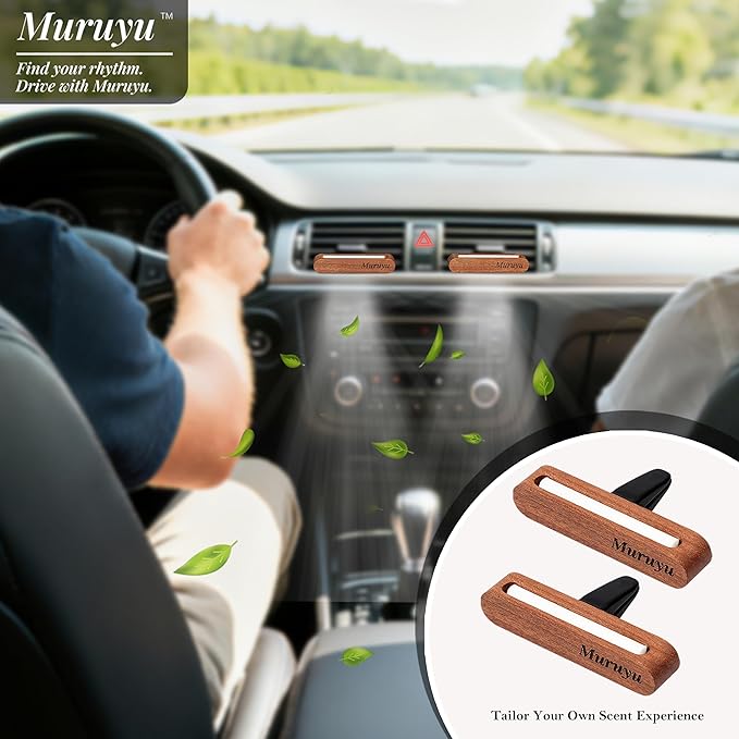 2-Pack Car Vent Clip Diffuser, Natural Sapele Wood Car Air Freshener for Essential Oils, Refillable Solid Wood Design (No Essential Oils)