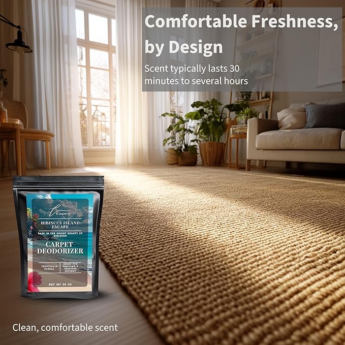 Lapew Hibiscus Island Carpet Deodorizer Powder - Pet Safe Freshener for Vacuuming | Scented Odor Eliminator for Home | 36 oz