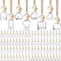 BBTO 120 Pcs Hanging Car Diffuser Bottles Empty Bulk, 8 Styles Empty Glass Air Freshener Bottles with Wooden Cap for Perfume Essential Oils Fragrance Aromatherapy Ornament