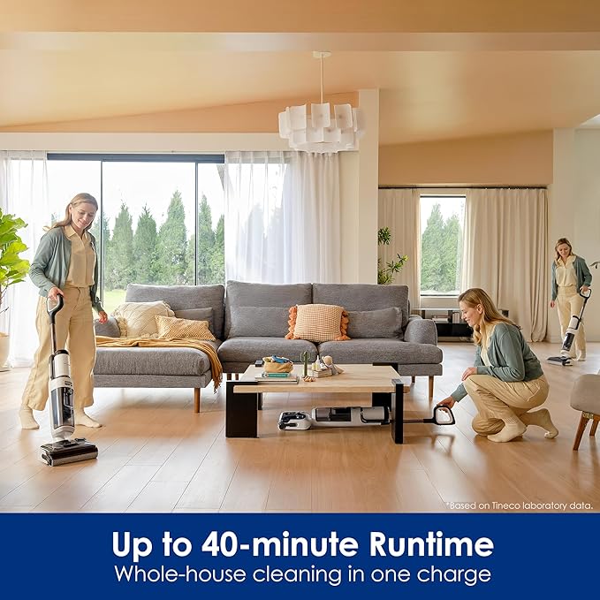 Tineco Floor ONE Stretch S6 Cordless Wet Dry Vacuum Cleaner, 180°Lay-Flat Smart Vacuum Mop, 40 Minutes Long Runtime 158℉ Flashdry Self-Cleaning, Dual-Sided Edge Cleaning Lightweight Floor Cleaner