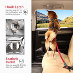 IOKHEIRA Dog Seatbelt, Updated Dog Seat Belt, Reflective Bungee Dog Car Harness, Multifunctional Pet Safety Belt with Hook Latch & Seatbelt Buckle, Swivel Aluminum Carabiner, Red