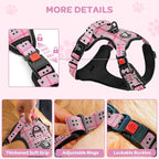 FURRYFECTION Plaid Dog Harness for Small Dogs, Reflective No Pull Adjustable Pet Vest with Front Clip, Leash, Easy Control Handle and Seat Belt, Pink&Black, S