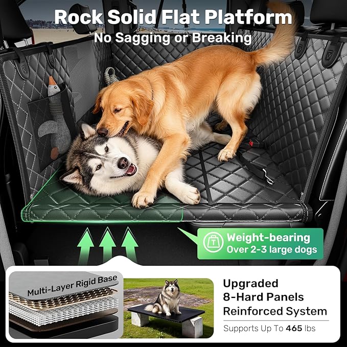 Zanch Heavy-Duty Dog Car Seat Cover, Flat Solid Back Seat Extender for Multi Large Dogs, Hard-Base Supports 450 lb, Waterproof Scratchproof Hammock Protector, Standard for Cars, SUV, Trucks, Black