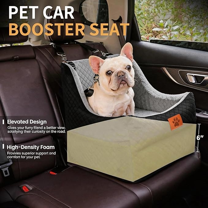 Dog Car Seat for Medium Dogs – Premium Pet Booster Seat with Two Pet Safety Belts, Detachable Washable Cover Non-Slip Base, Portable Dog Travel Seat for Road Trips & Daily Errands Up to 35lbs