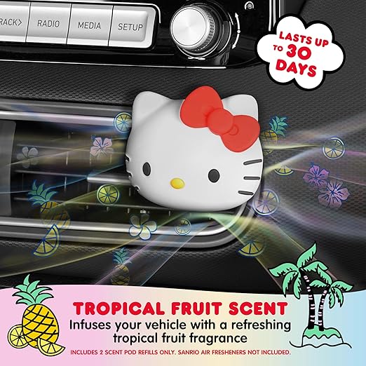 Sanrio Hello Kitty Car Air Freshener Scented Oil Pod Refills, Hello Kitty and Friends Cute Car Accessories for Women, Tropical Fruit, 2ct