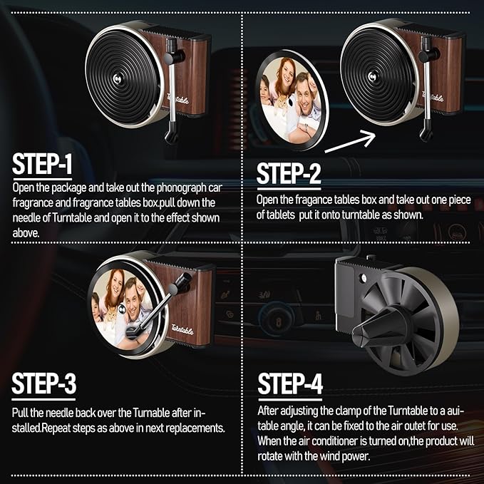 WOCOCN Customized Photo Car Air Freshener, Double-Sided Record Player Design, Unique Turntable Vinyl Shape,Meaning Gifts for Dad, Mom, Friends, Colleagues（9pcs） (Black)
