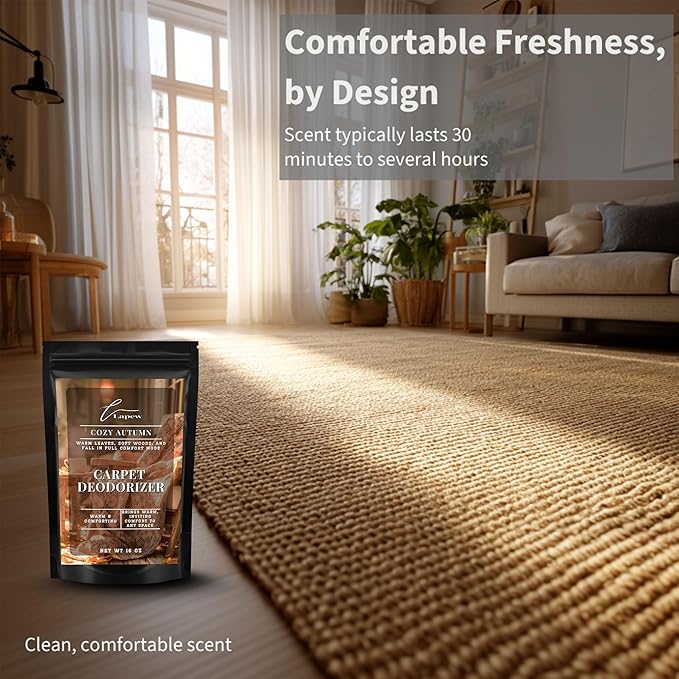 Lapew Cozy Autumn Carpet Deodorizer Powder - Pet Safe Freshener for Vacuuming | Scented Odor Eliminator for Home | 16 oz