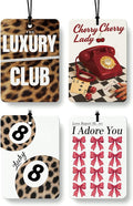 Trendy Cheetah Print Car Air Freshener 4 Pcs, Coquette Red Bow Leopard Print Lucky 8 Ball Hanging Air Freshener for Cars Closet Drawer Books, Girly Car Accessories Mirror Decor for Women